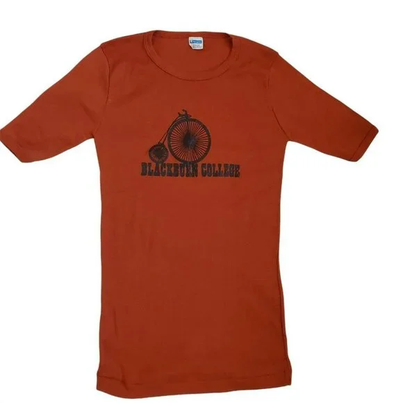 Vintage‎ 70s Champion Blackburn College Shirt Fitted Sz M Bicycle Penny Farthing - Picture 2 of 9